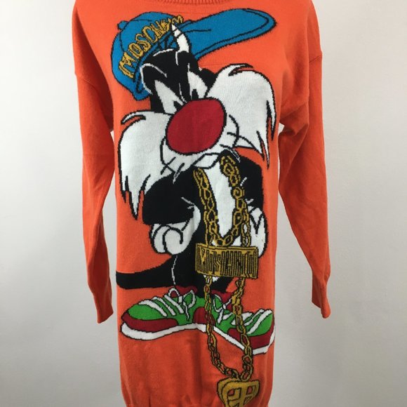 MOSCHINO Couture Milano Sylvester The Cat Looney Tunes Virgin Wool Sweater Dress - Picture 5 of 10